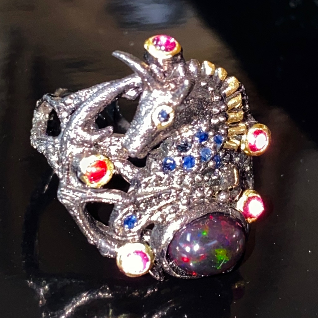 Unicorn Ring Genuine Black Rainbow Opal 350$